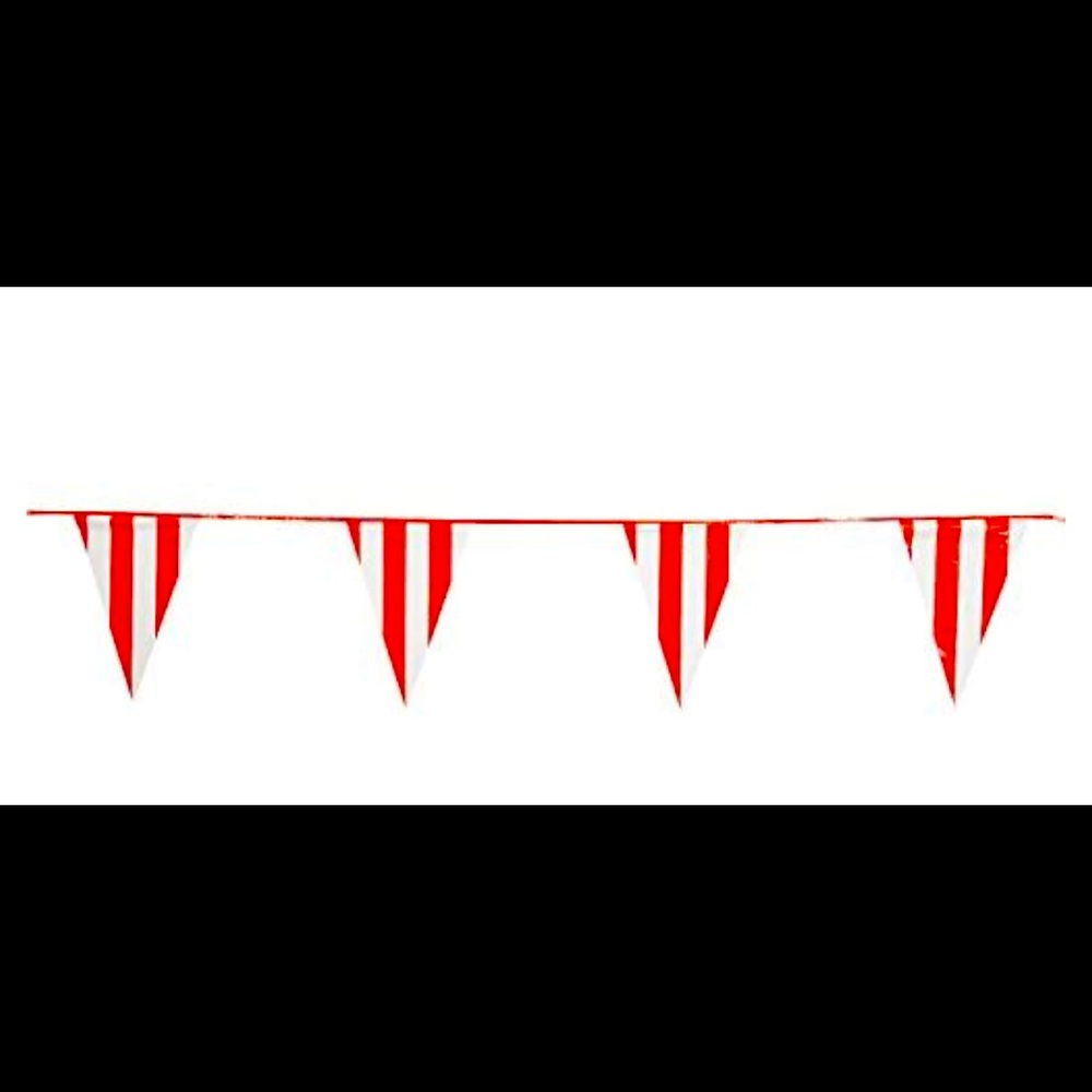 ONE - 100 FOOT PENDENT RED & WHITE CARNIVAL FLAGS